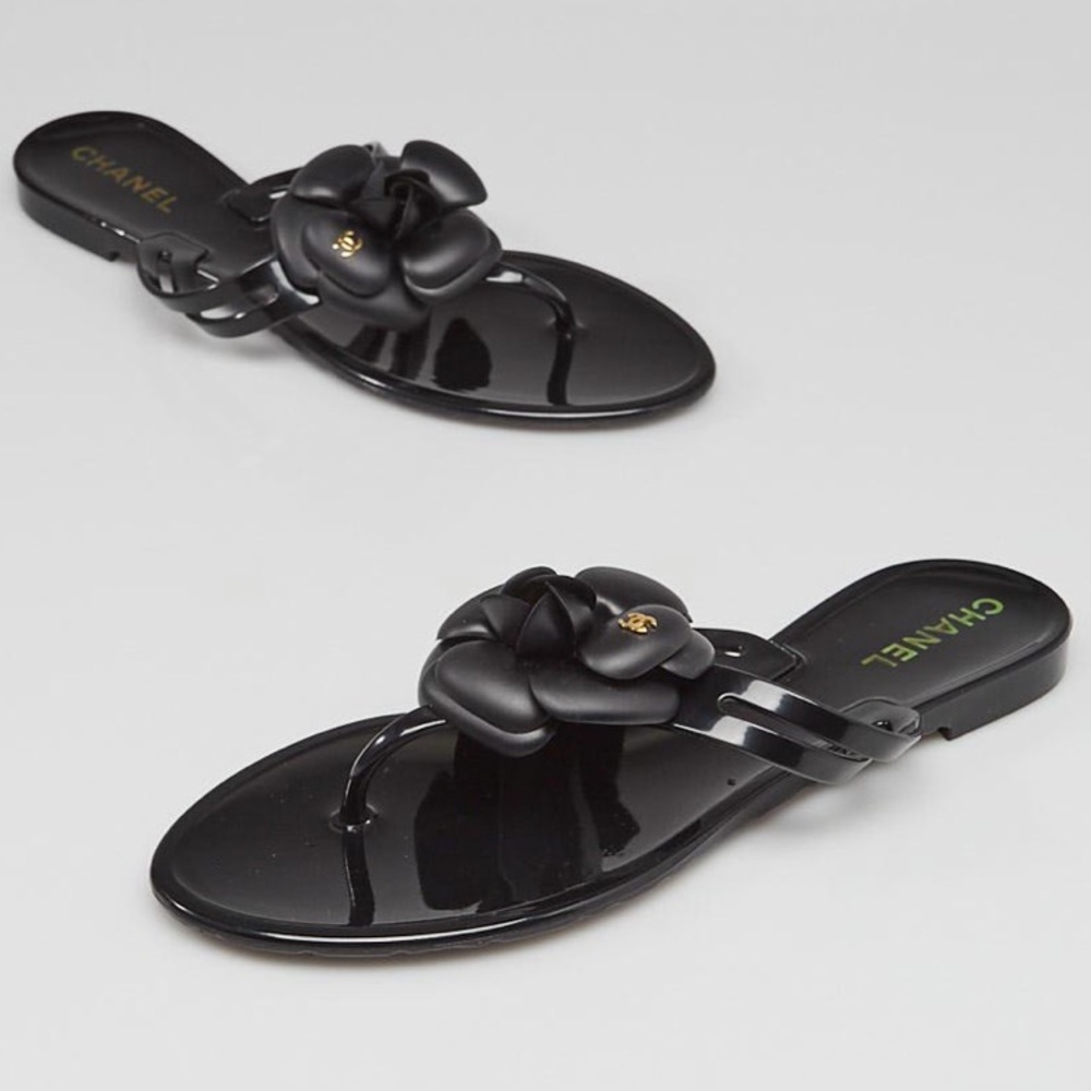 CHANEL CC Camellia Jelly Sandals Flip Flops Thongs
